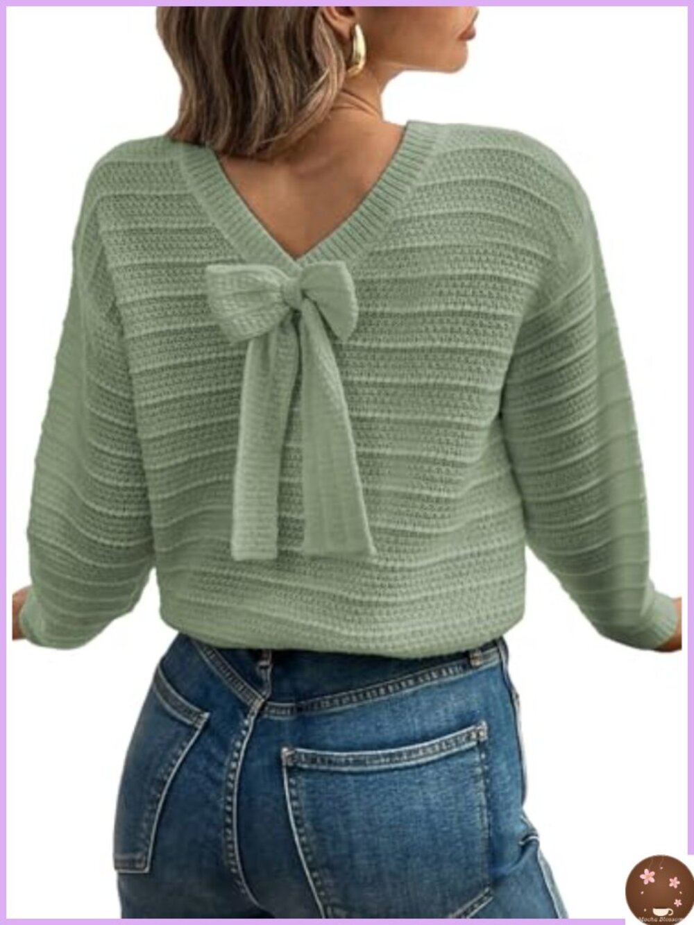 Womens Soft Knit Bow Back Pullover Sweater Long Sleeve Crew Neck